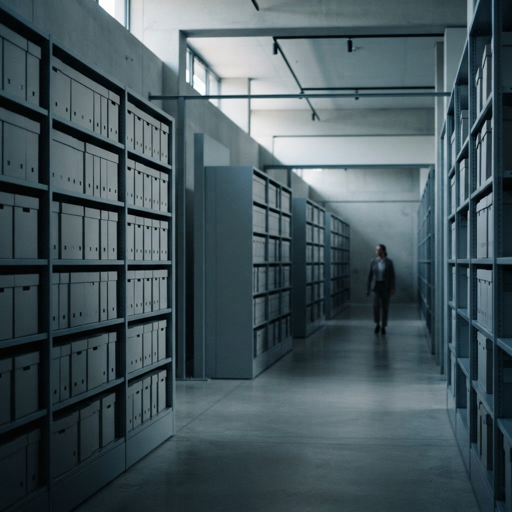 Quiet editorial view of an organized technical archive