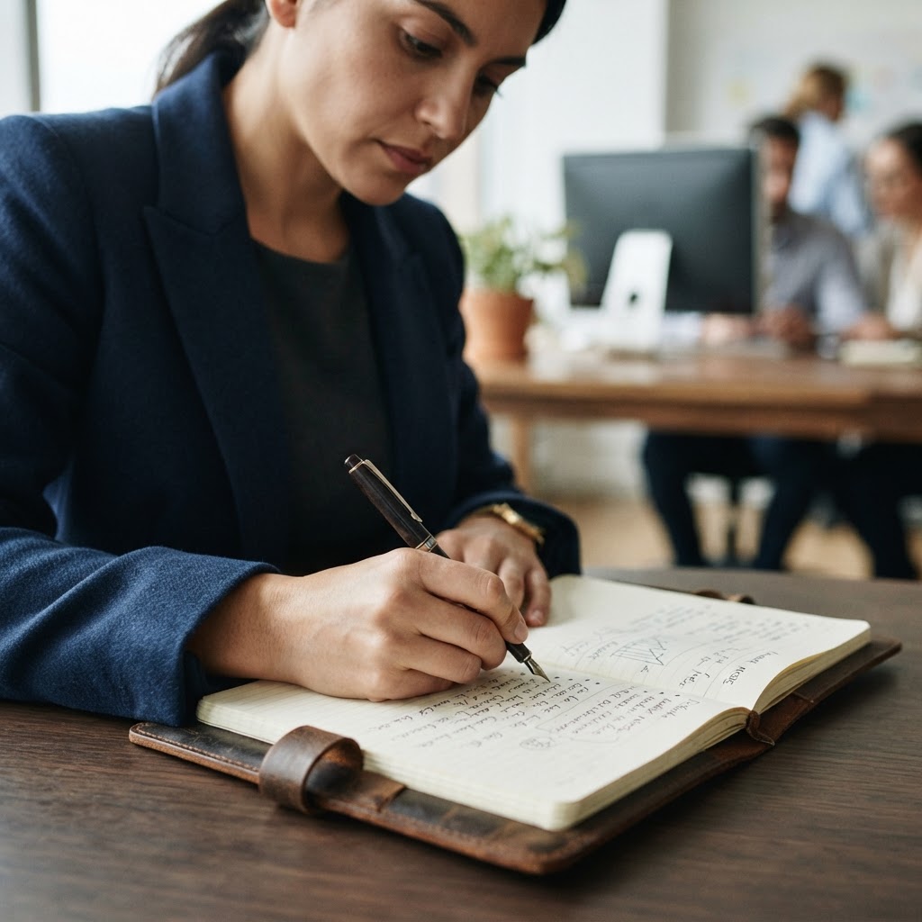 A close up of a person taking notes