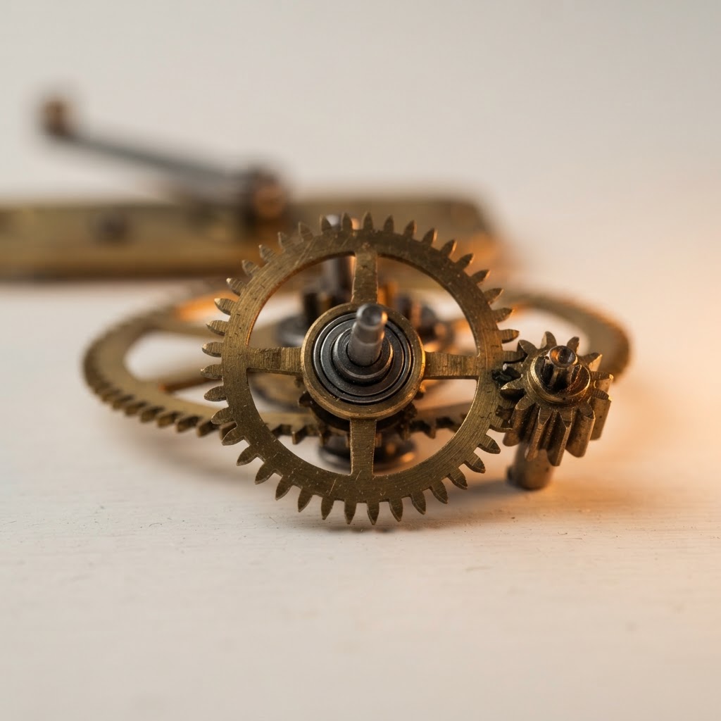Macro view of brass gear mechanism