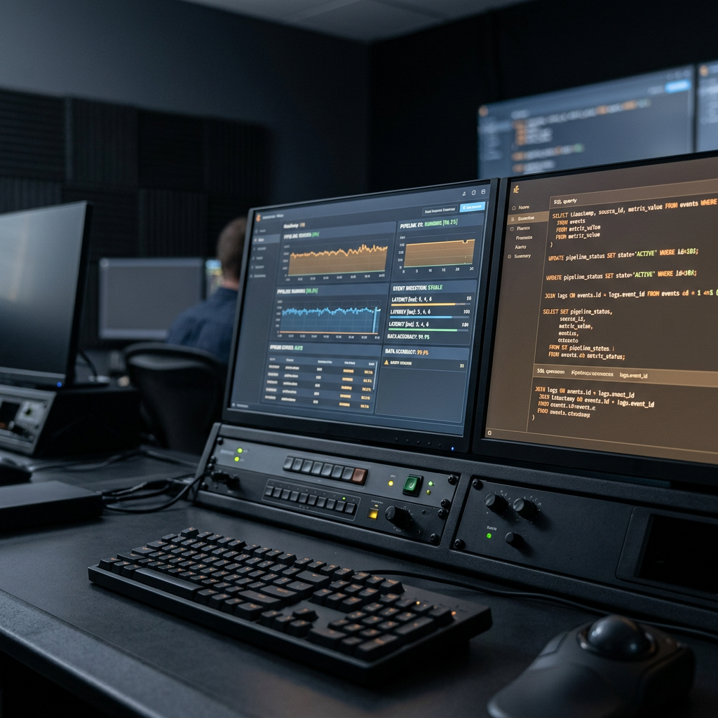 Terminal dashboard monitoring data pipeline streams