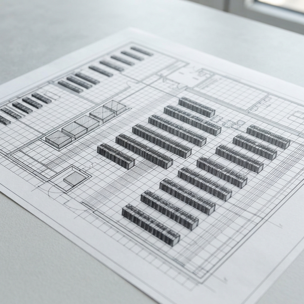 Detailed architectural blueprints of a server room