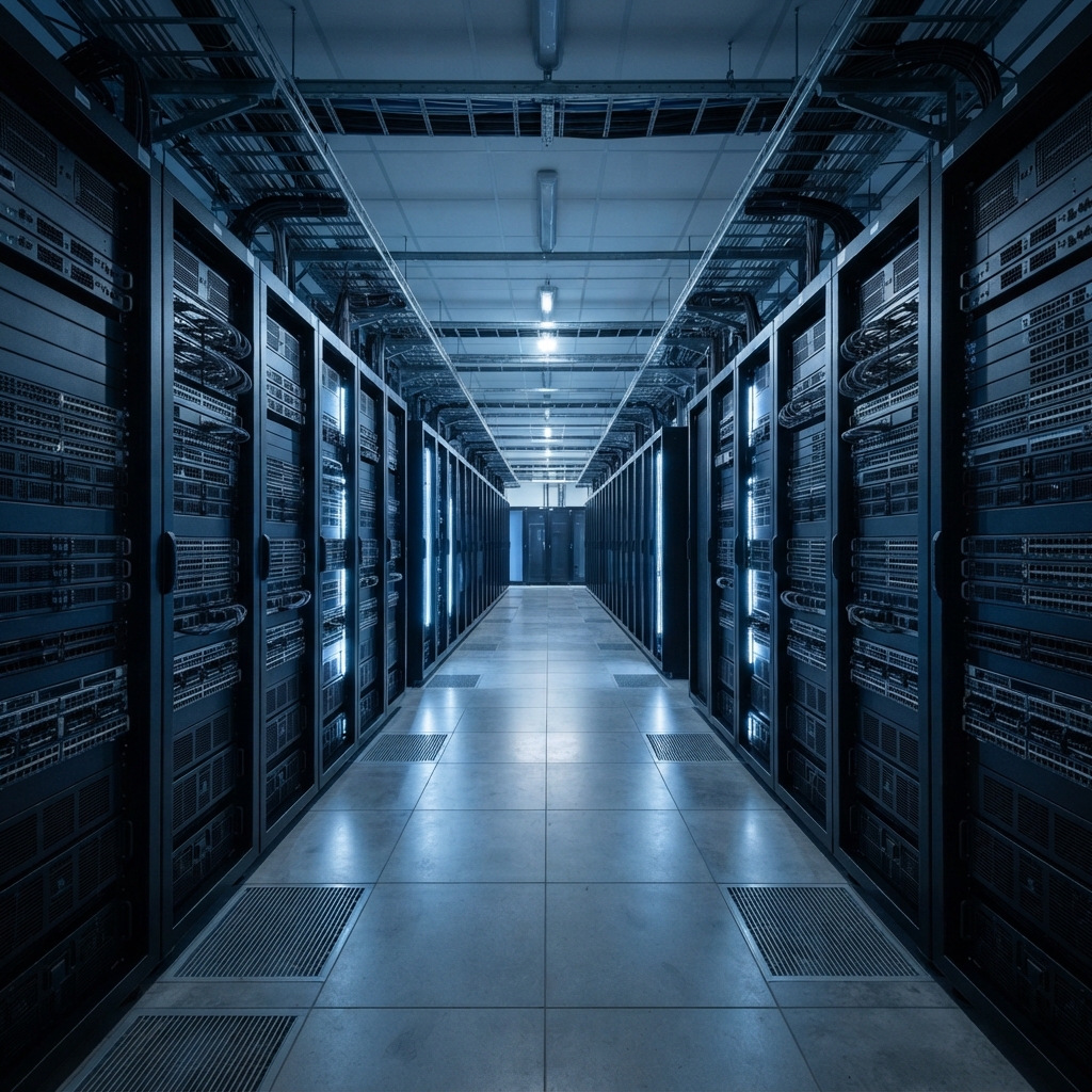 Professional data infrastructure in a clean server room