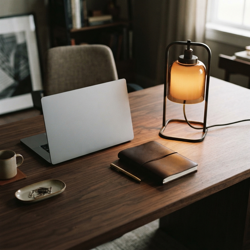 Modern professional workspace with notebook and laptop