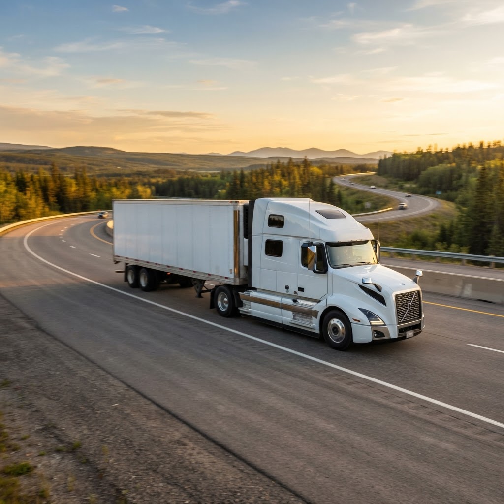 Transport truck moving efficiently down an open highway