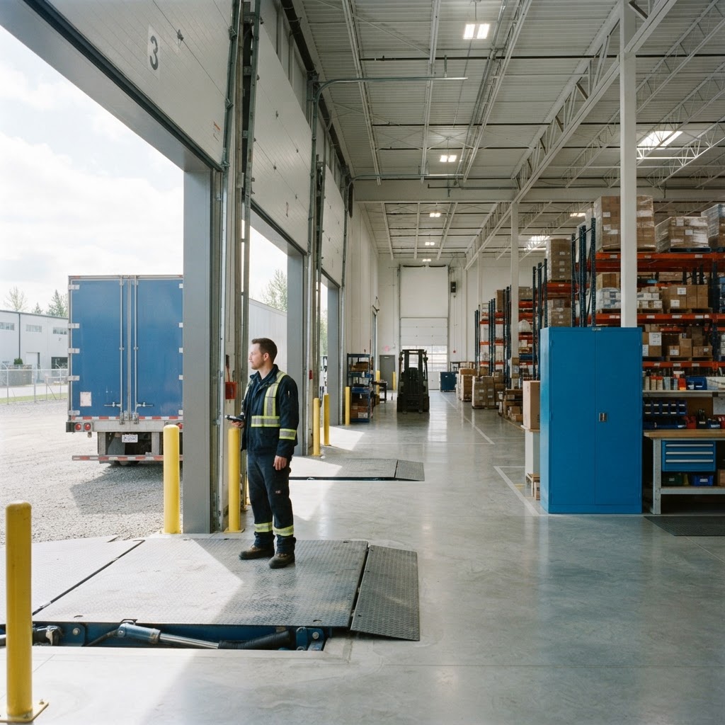 Logistics professional in a clean, modern warehouse