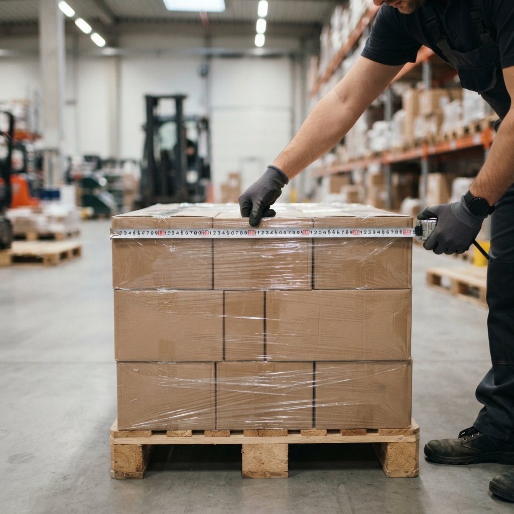Measuring pallet dimensions in a warehouse setting