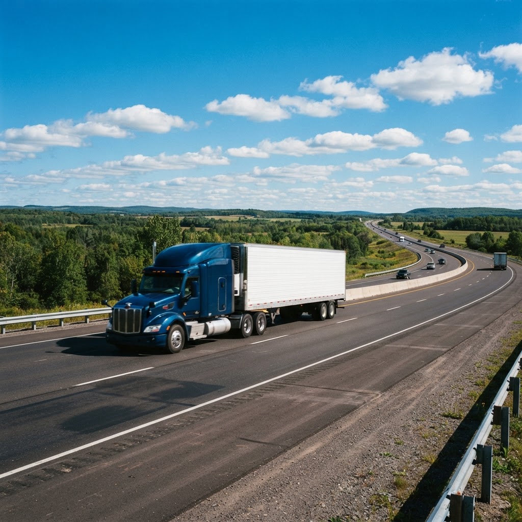 Transport truck driving on a highway