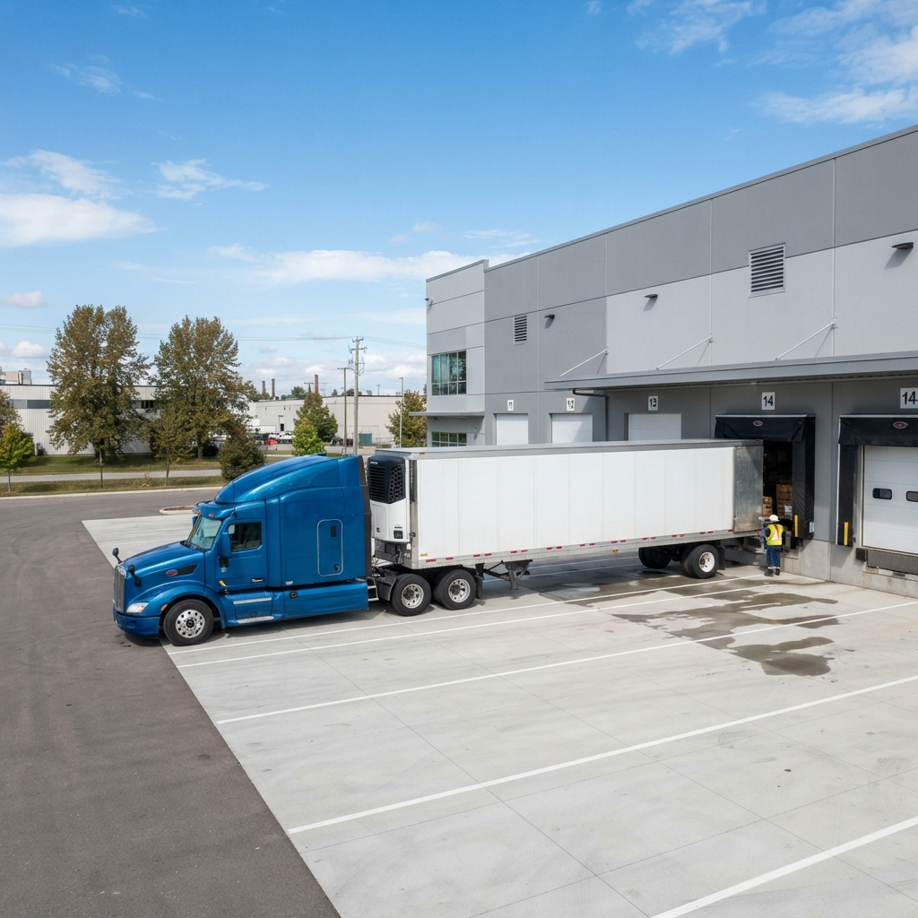 Freight truck loading at a professional warehouse bay