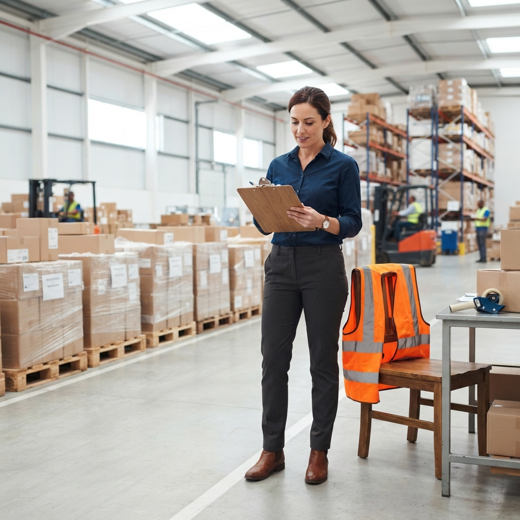 Logistics coordinator organizing pallet shipments in a warehouse