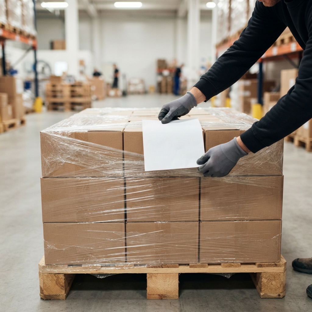 Worker preparing a secure pallet for shipment