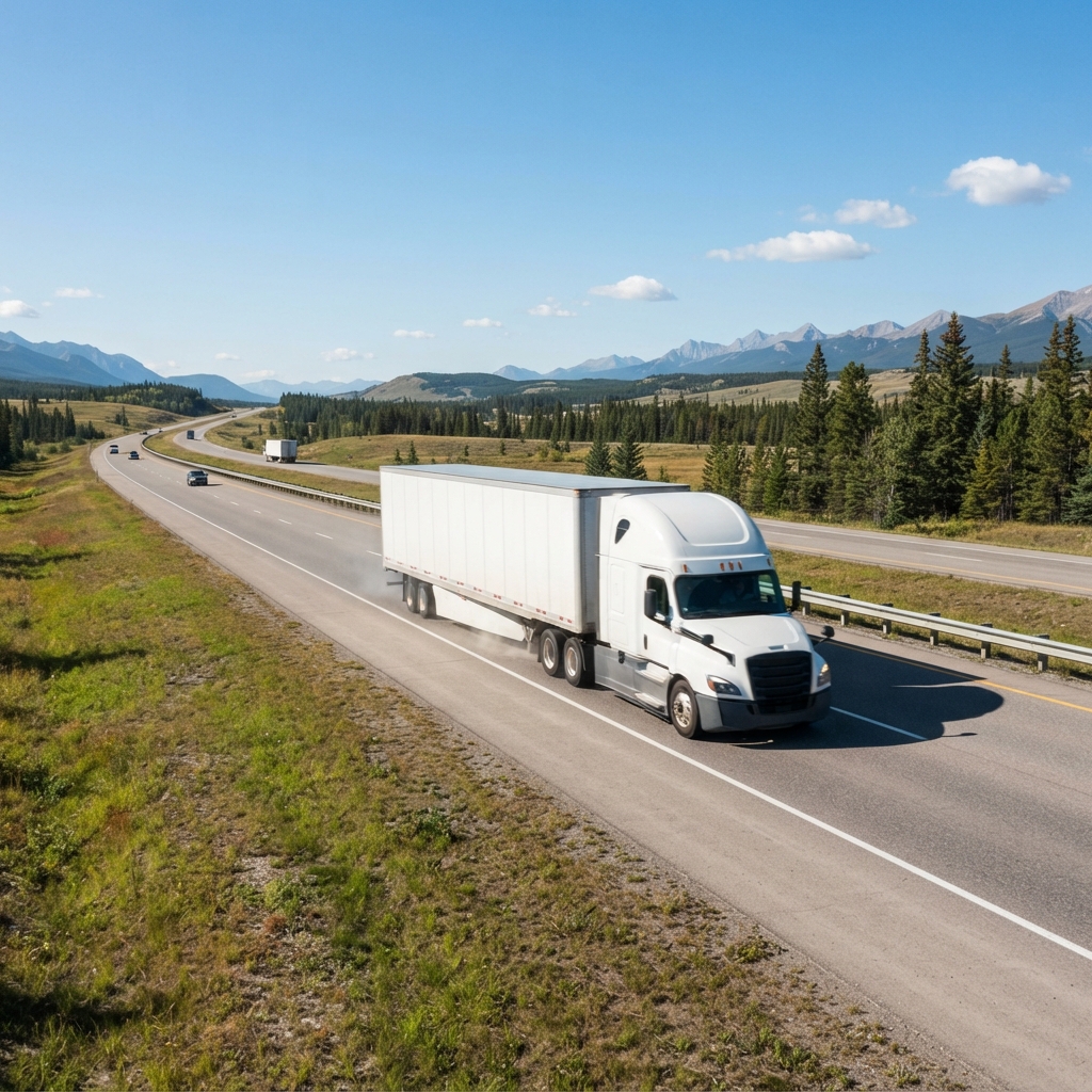 Transport truck driving on a highway