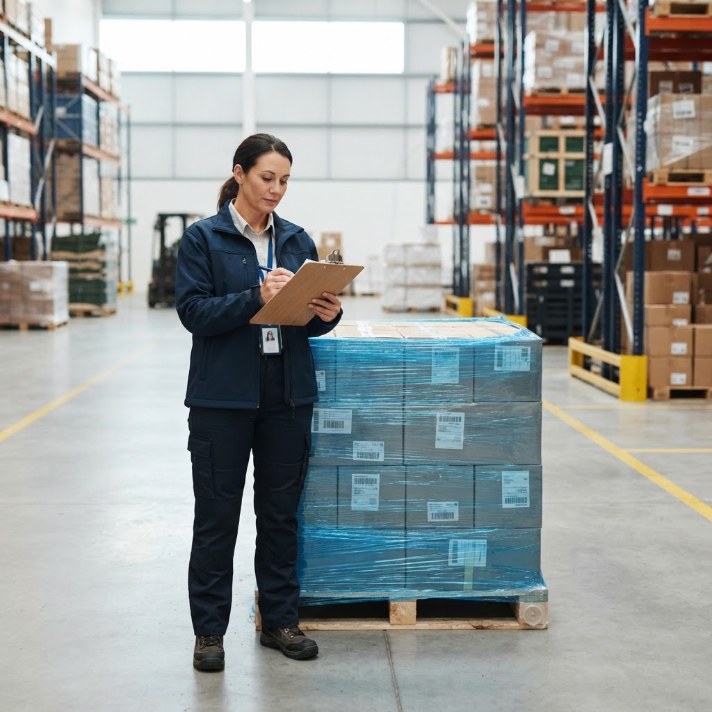 Warehouse manager reviewing shipping documents for cross border freight