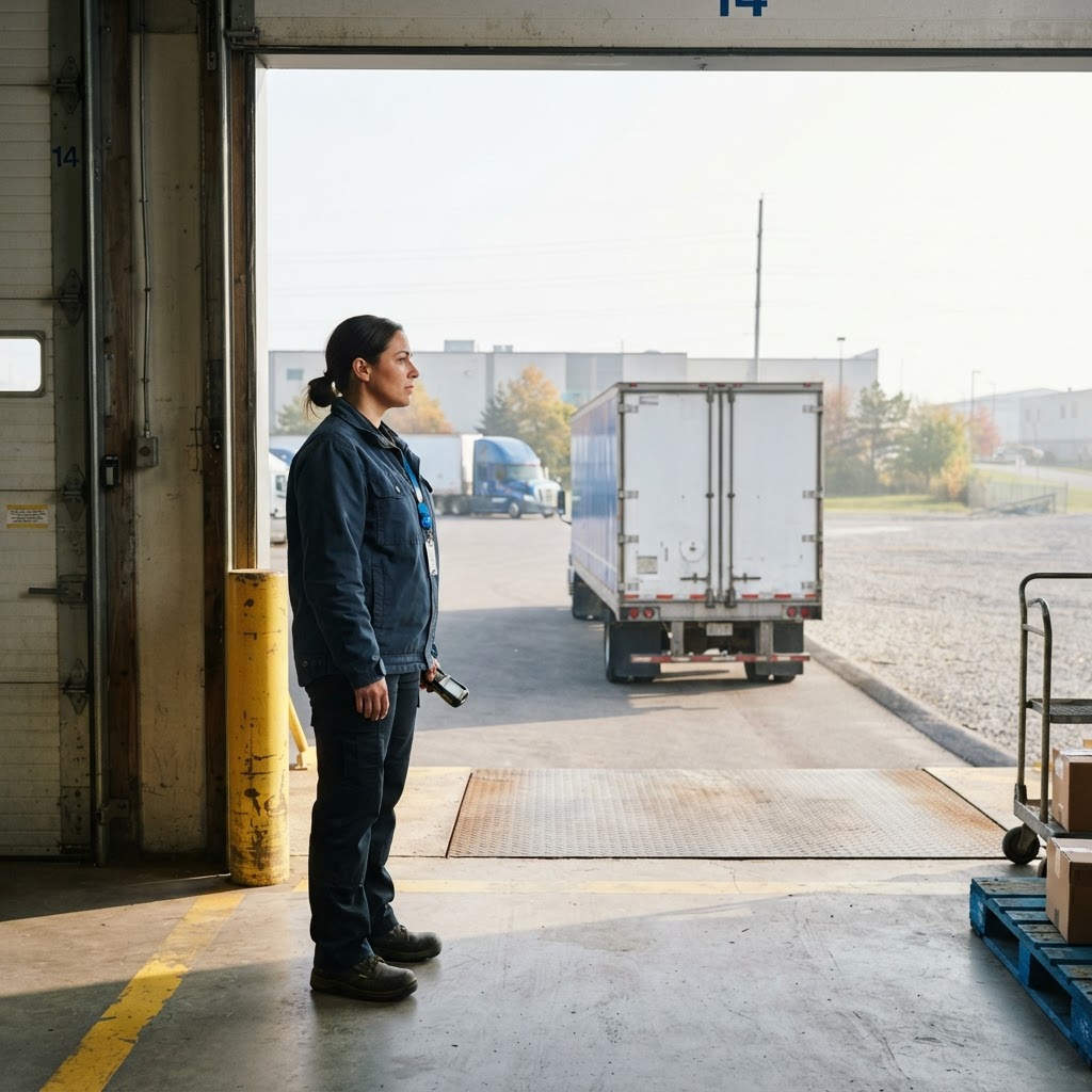 Logistics worker overseeing a shipment at a loading dock