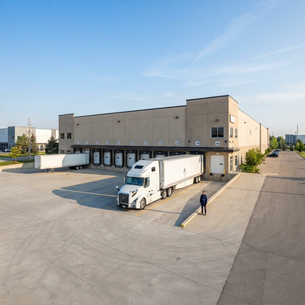 Modern freight trailer at a clean industrial loading bay