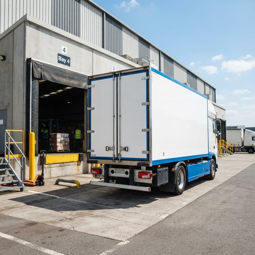 Modern freight truck at a commercial shipping bay