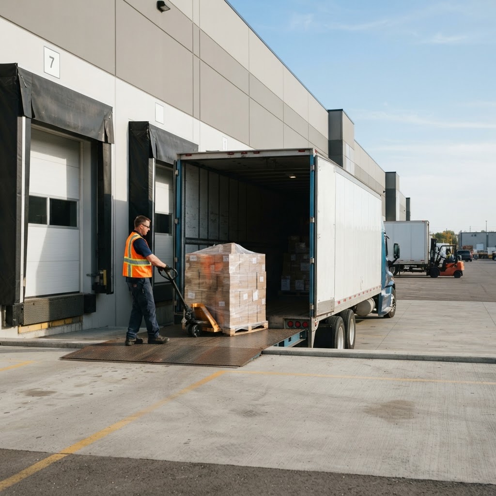 Loading a pallet from a warehouse dock into a truck