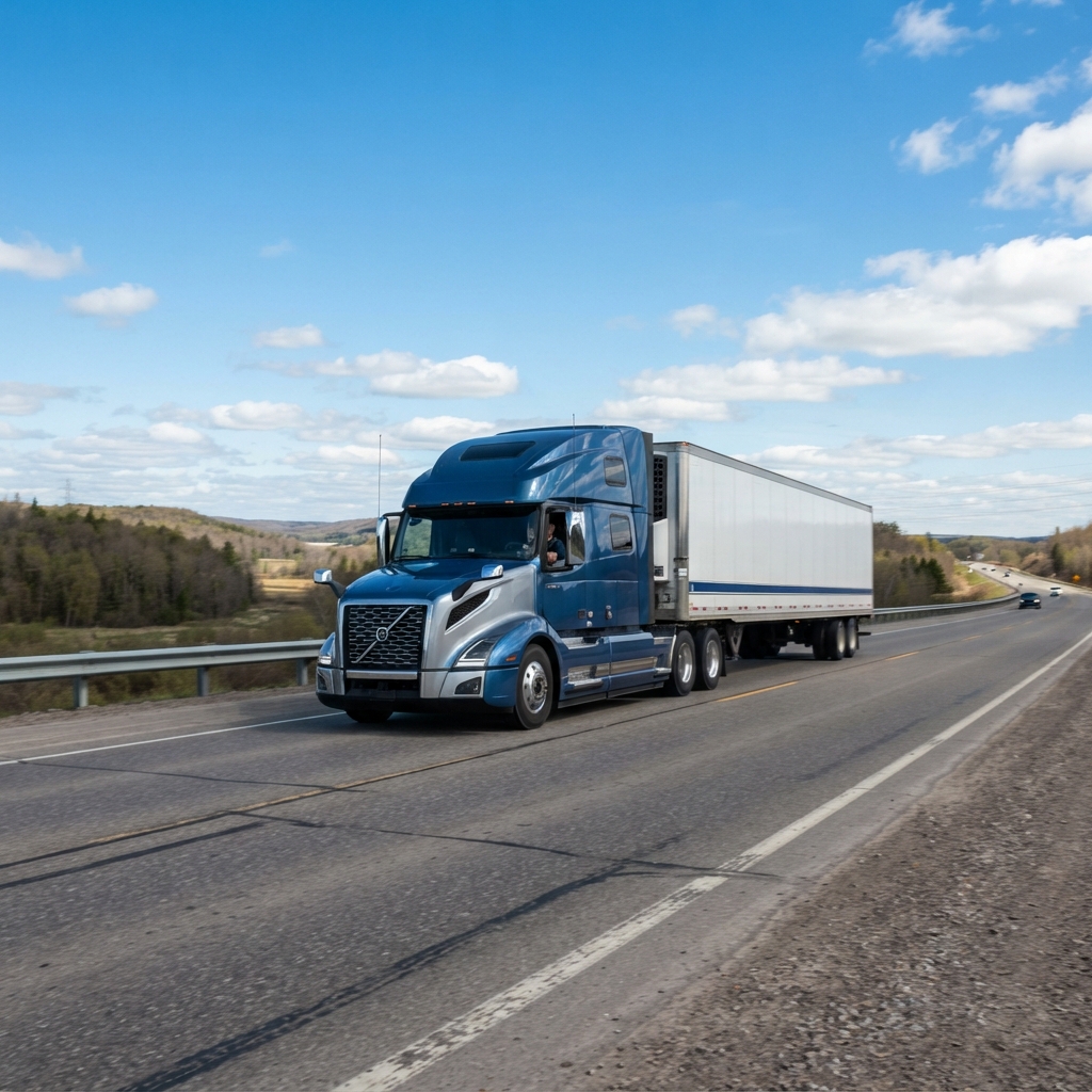 Transport truck driving on a highway