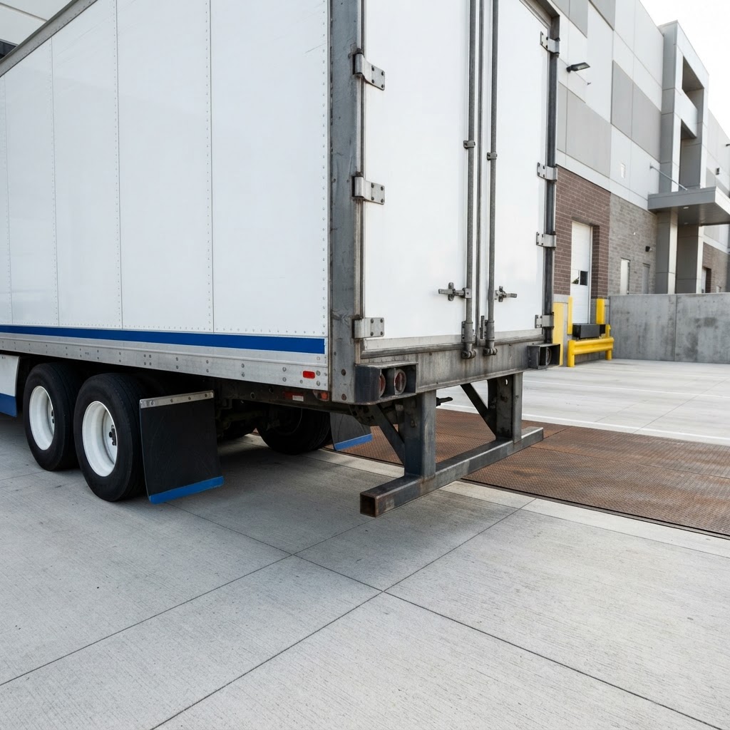 Close up of a commercial truck trailer at a loading dock
