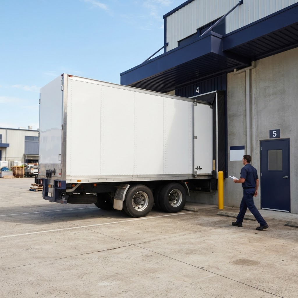 Semi trailer at a modern loading dock