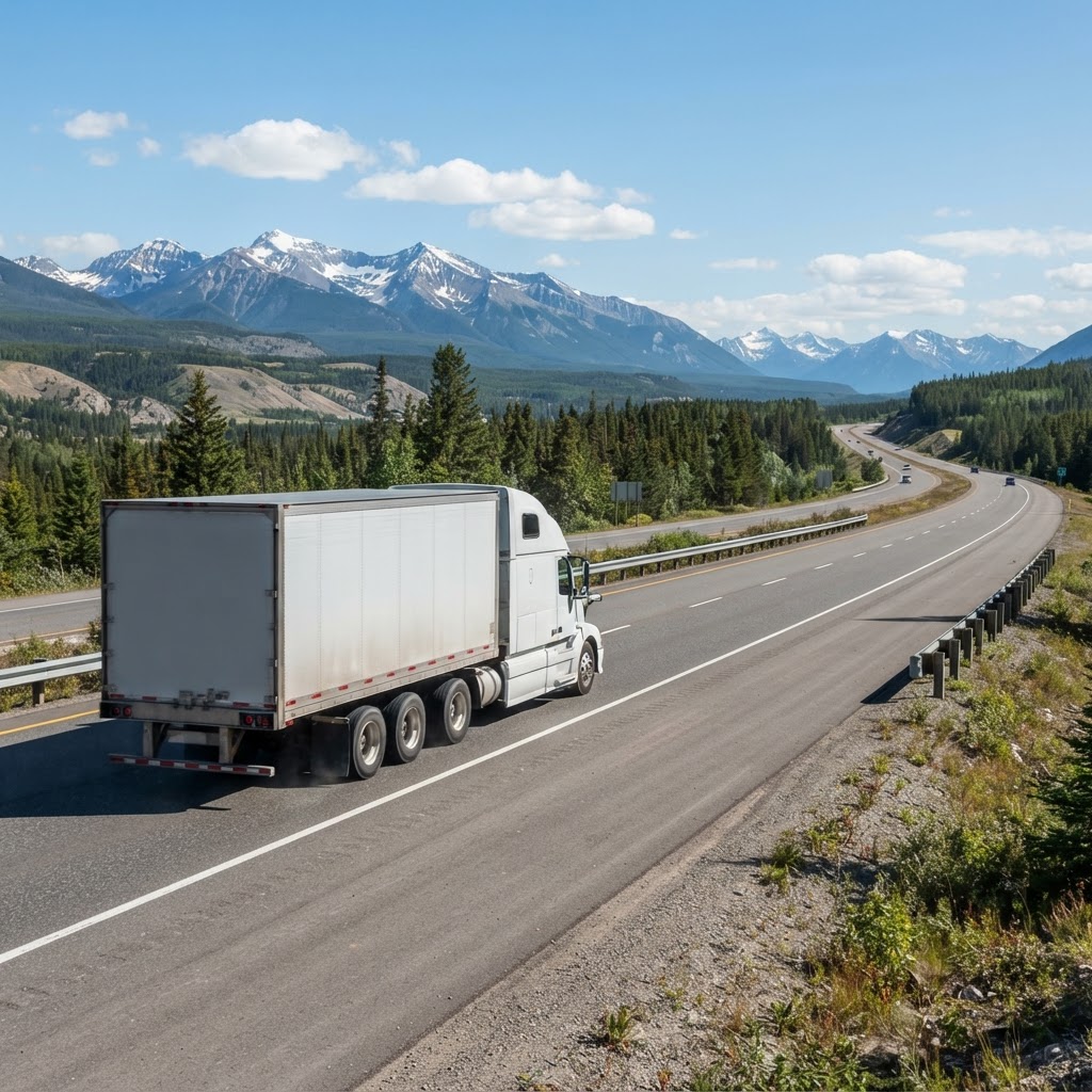 Commercial truck driving on a highway