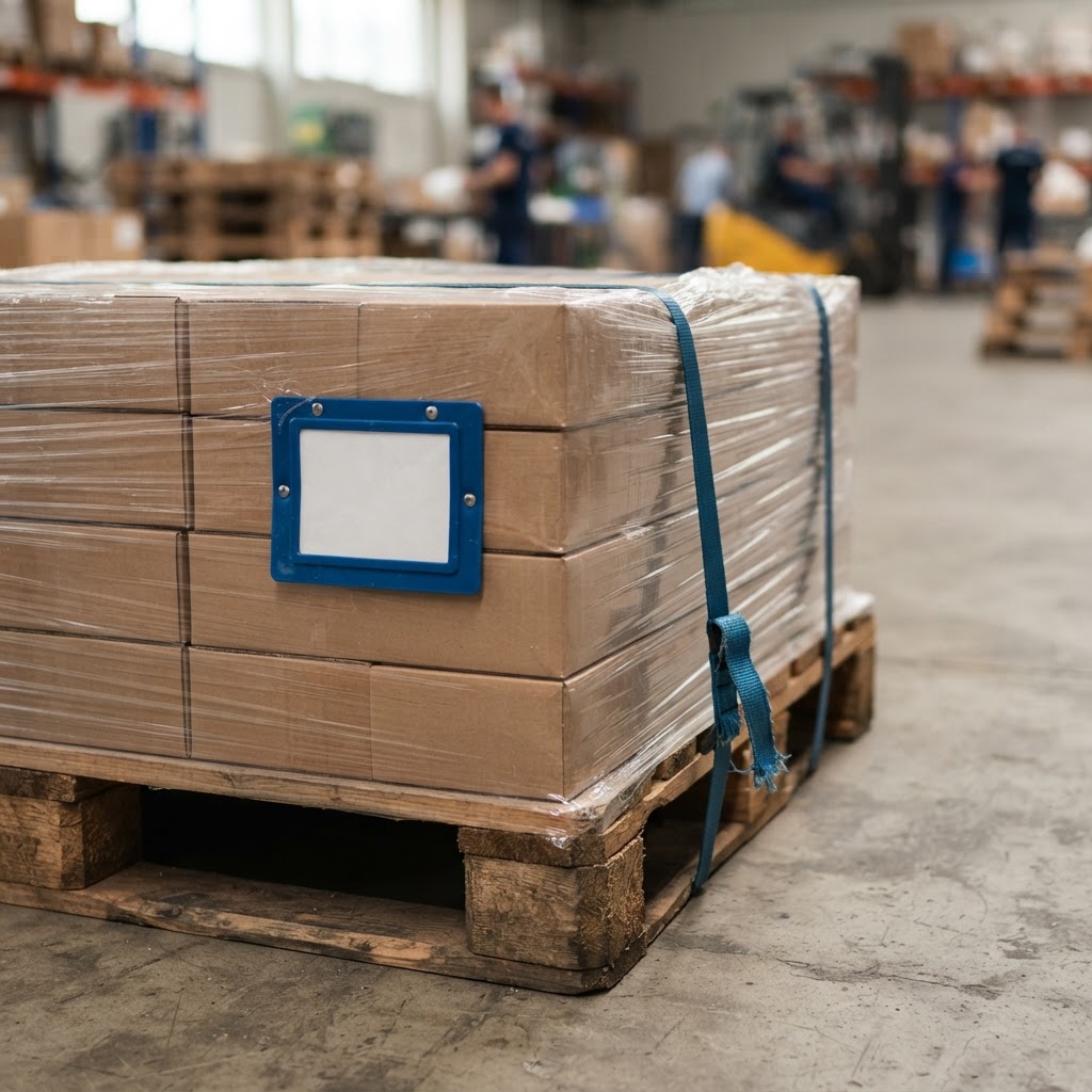 Close up of a professionally prepared shipping pallet