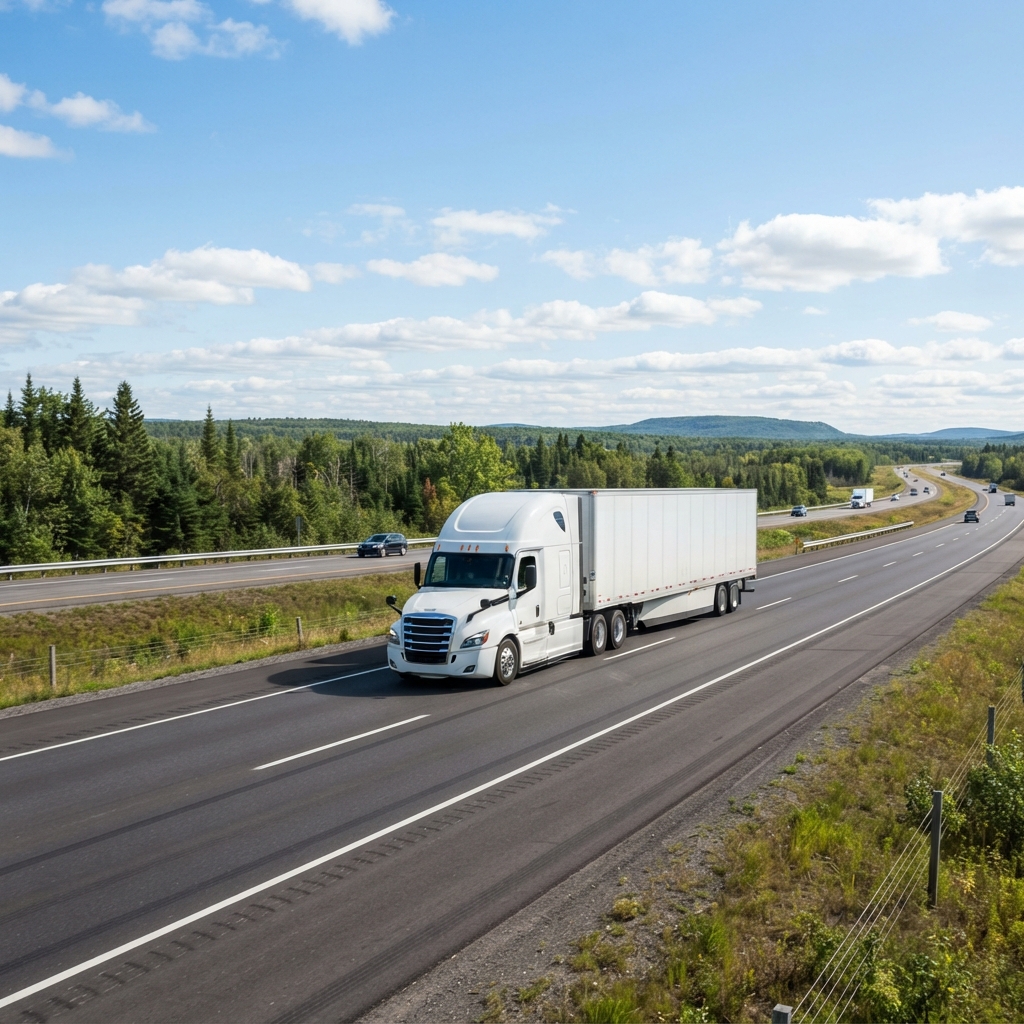 Freight truck driving on a Canadian highway