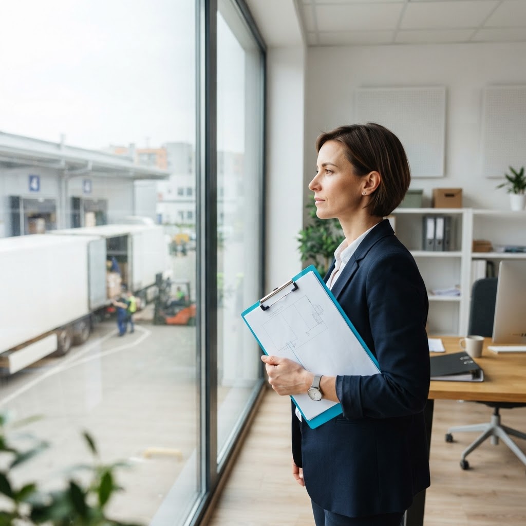 Logistics manager observing warehouse operations