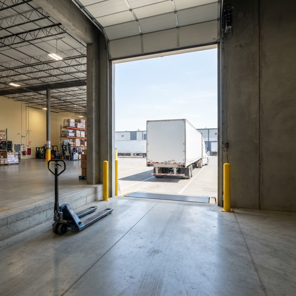 Modern warehouse loading dock with truck trailer