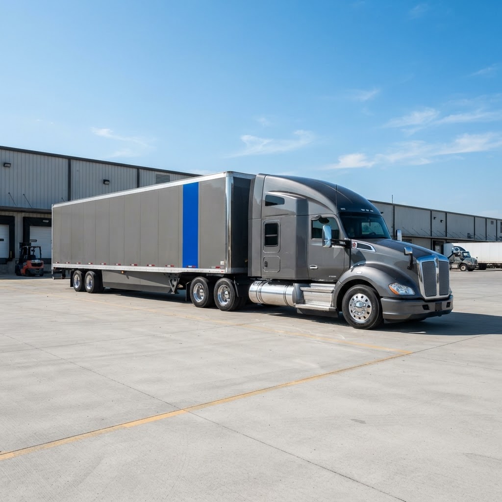 Commercial freight truck at a loading bay