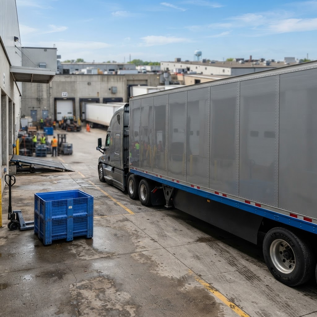 Modern freight truck at a loading terminal