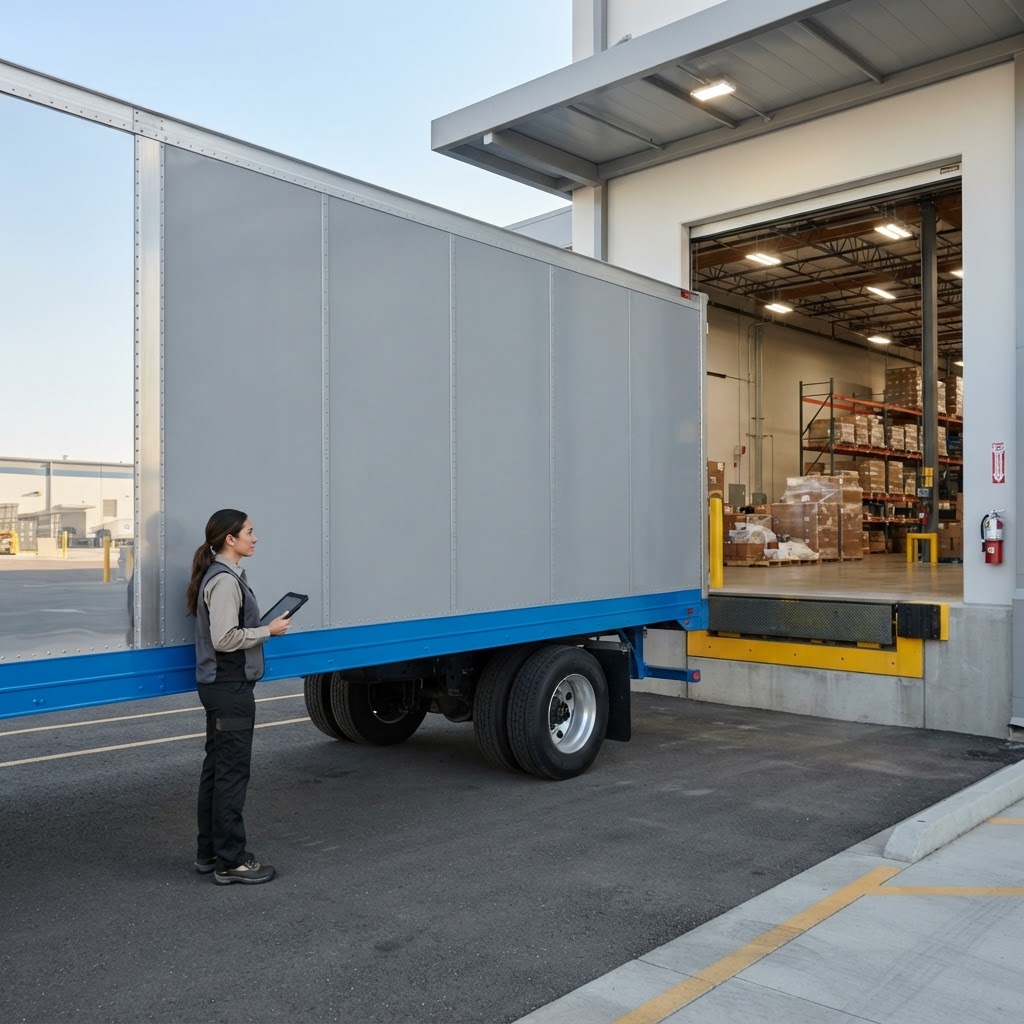 Professional logistics worker at a loading dock with a trailer