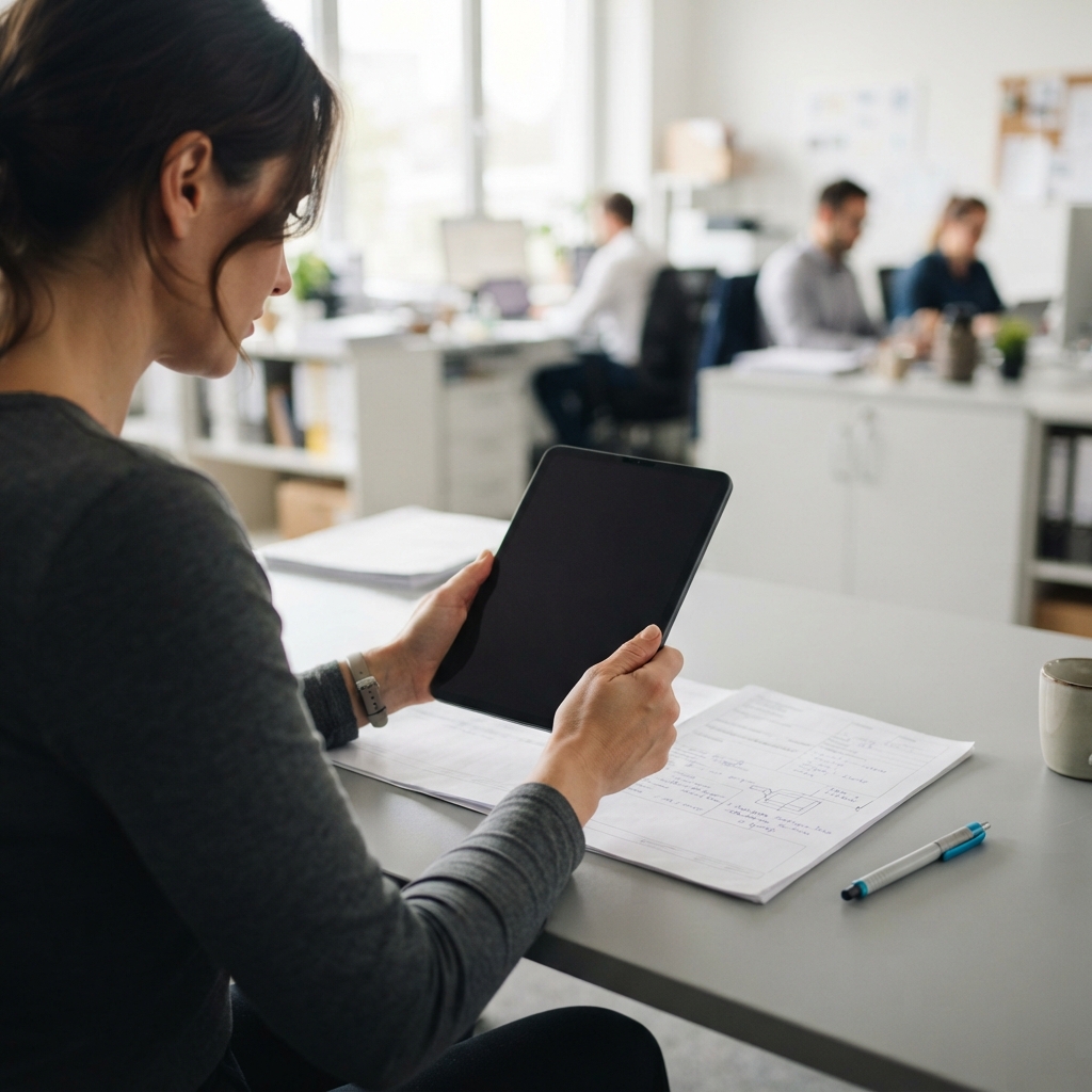 Logistics manager reviewing shipment details on a tablet