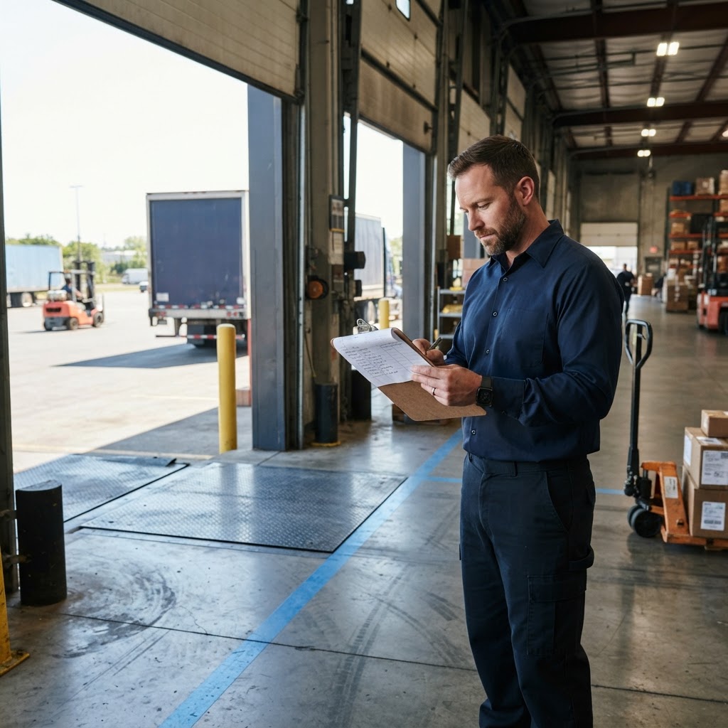Logistics manager reviewing shipping documents at a dock