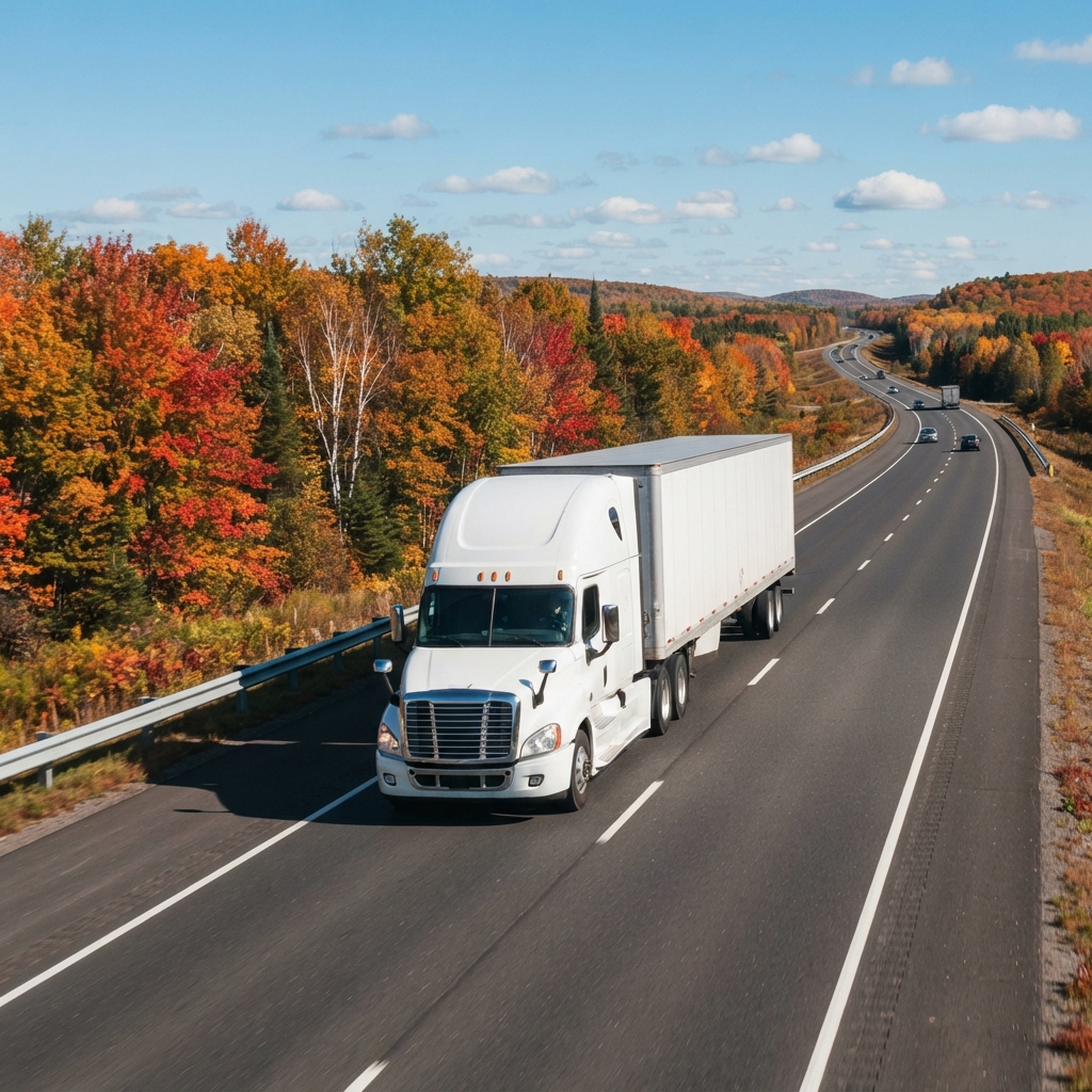 Transport truck driving on a highway