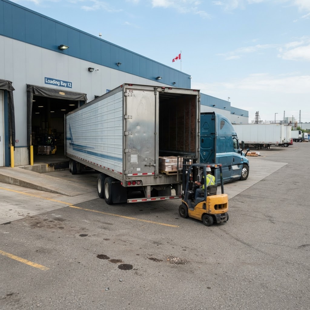 A commercial truck at an industrial facility loading dock