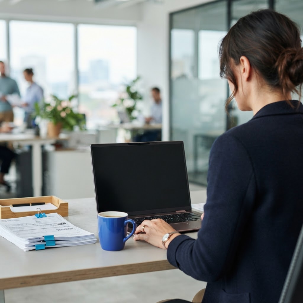 Logistics manager working at a clean office desk