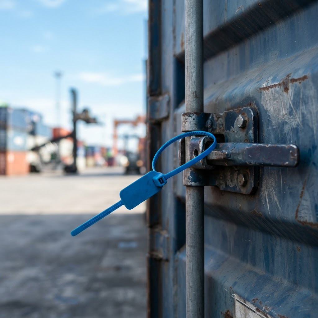 Macro shot of a trailer latch and seal
