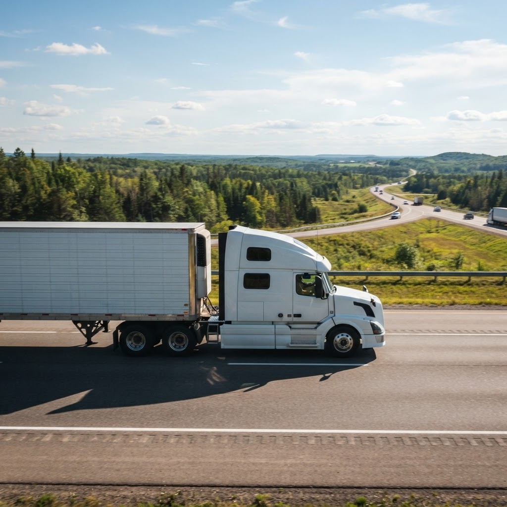 Transport truck driving on a highway