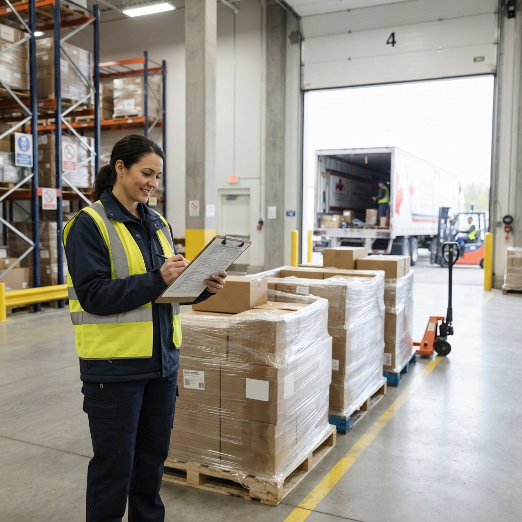 Warehouse manager checking shipment near loading dock