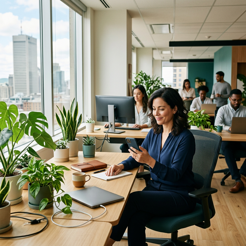 Professional submitting wellness claim at modern office desk