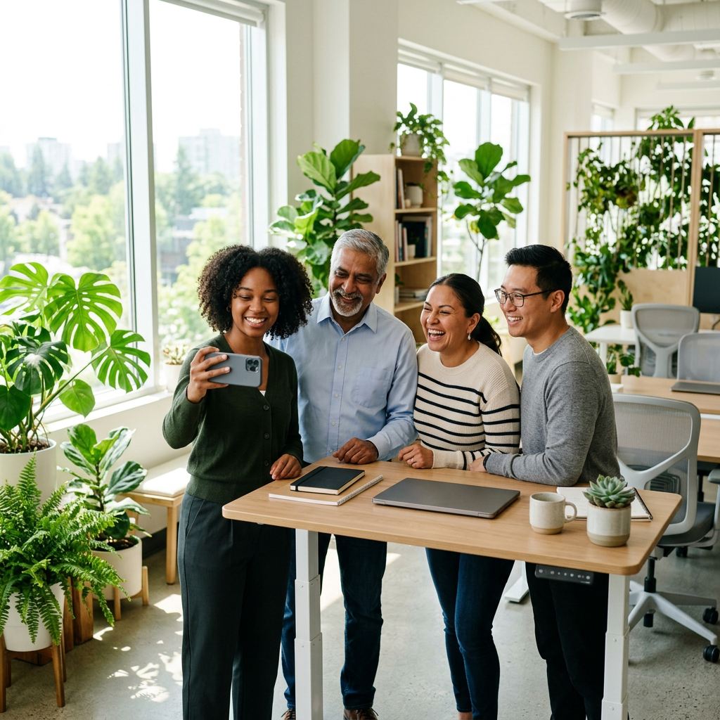 Diverse team celebrating colleague recognition moment