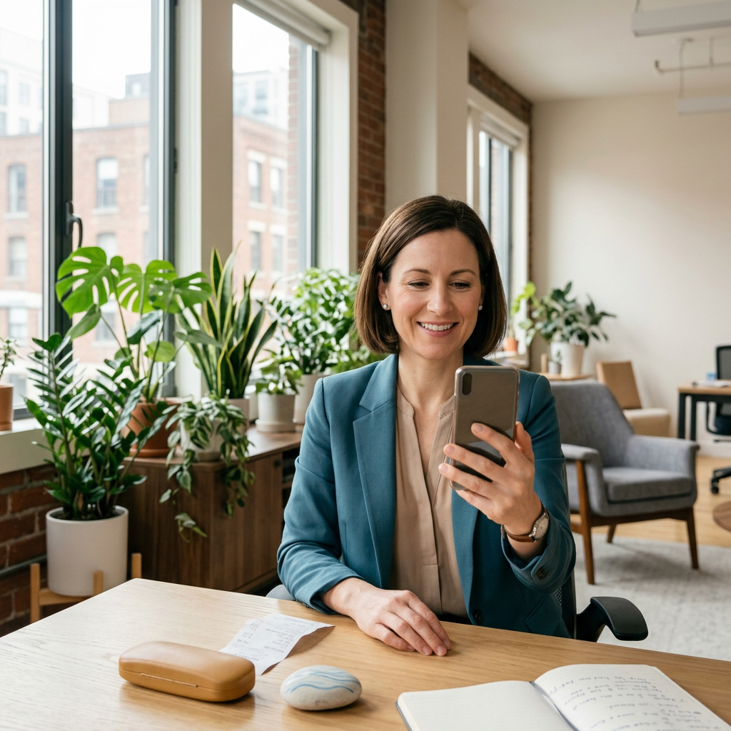 Professional reviewing approved health spending claim on phone