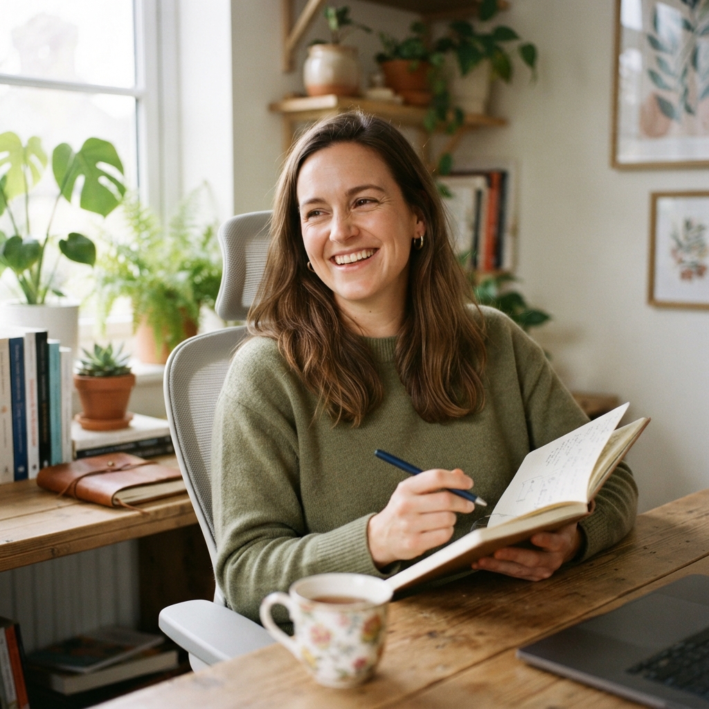 Employee enjoying professional development in a home office