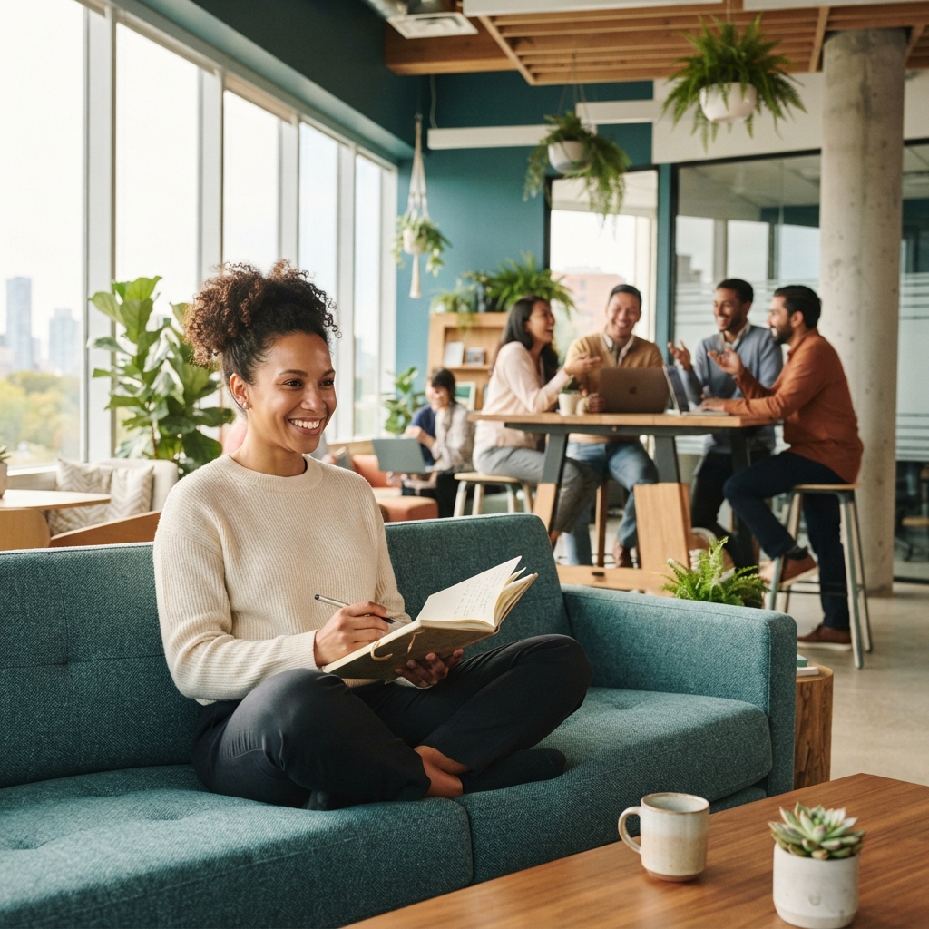 Relaxed professional working in a modern bright office
