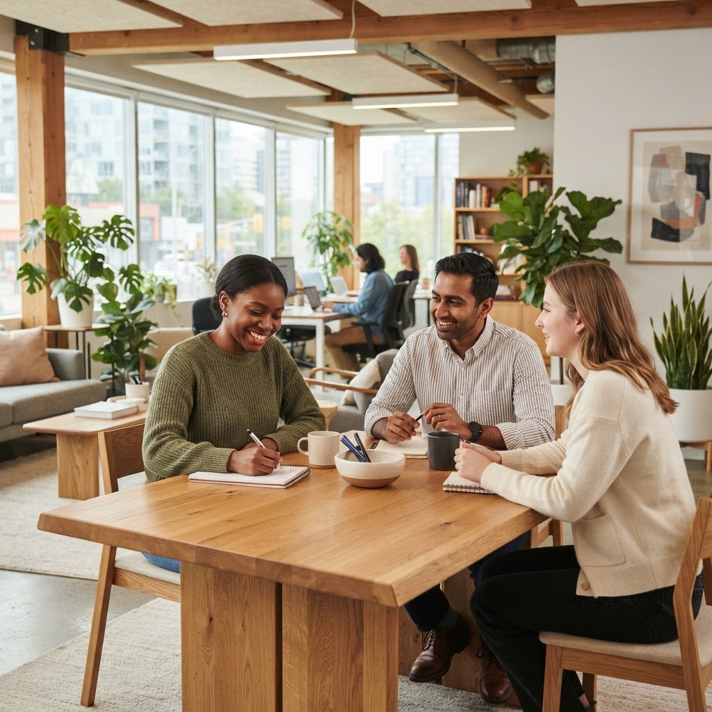 Diverse team collaborating in a bright modern office