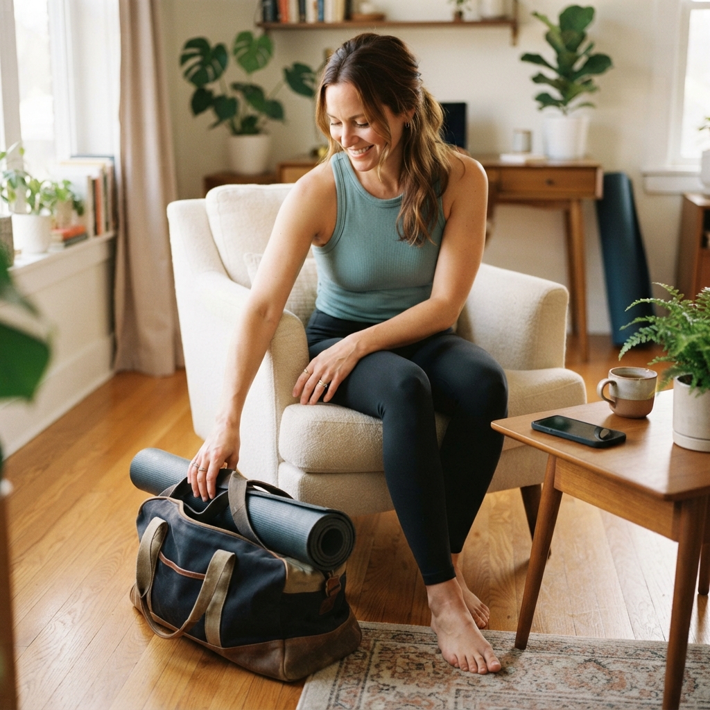 Relaxed professional transitioning to personal time at home