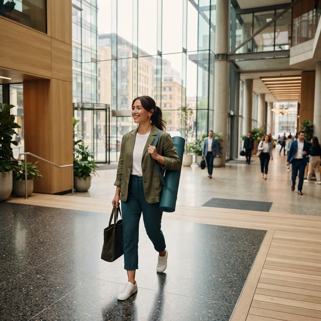 Employee leaving a yoga class feeling empowered
