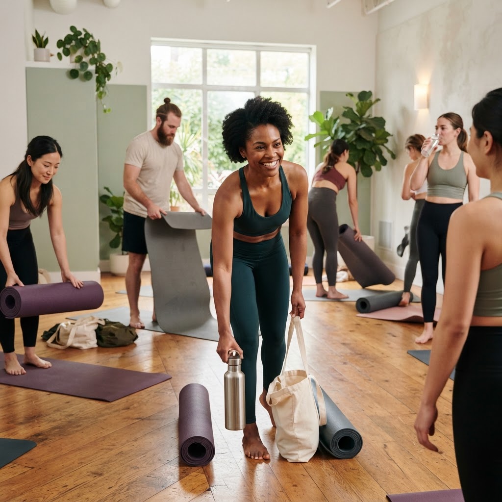 People leaving a yoga class feeling refreshed