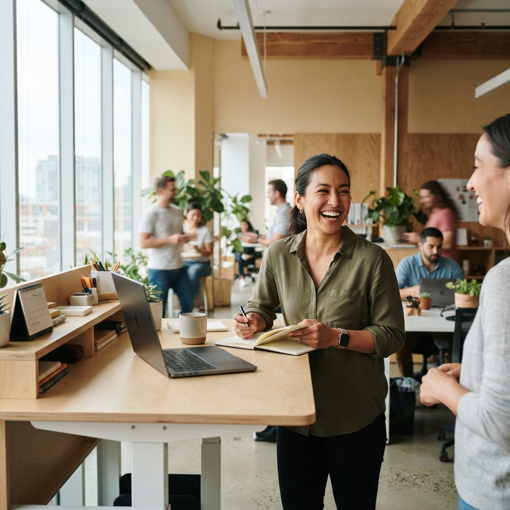 Employee working comfortably in a bright startup office