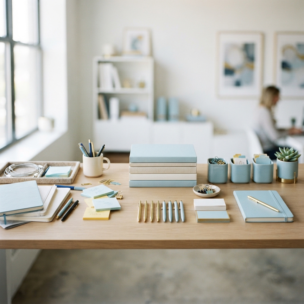 Organized items on a desk representing team structure